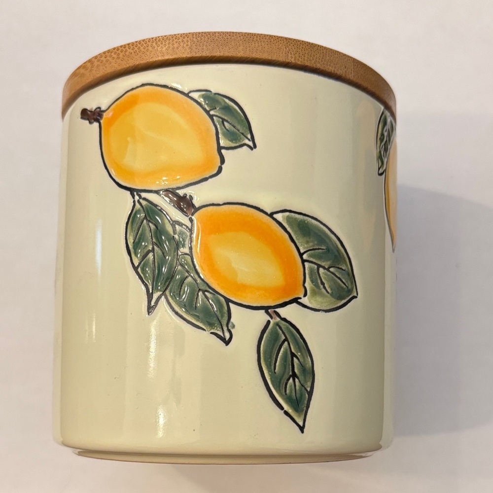 Lemon Print Ceramic Canister with Wooden Lid